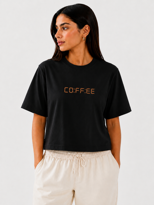کراپ دخترانه نخ پنبه فری سایز طرح کافی coffee