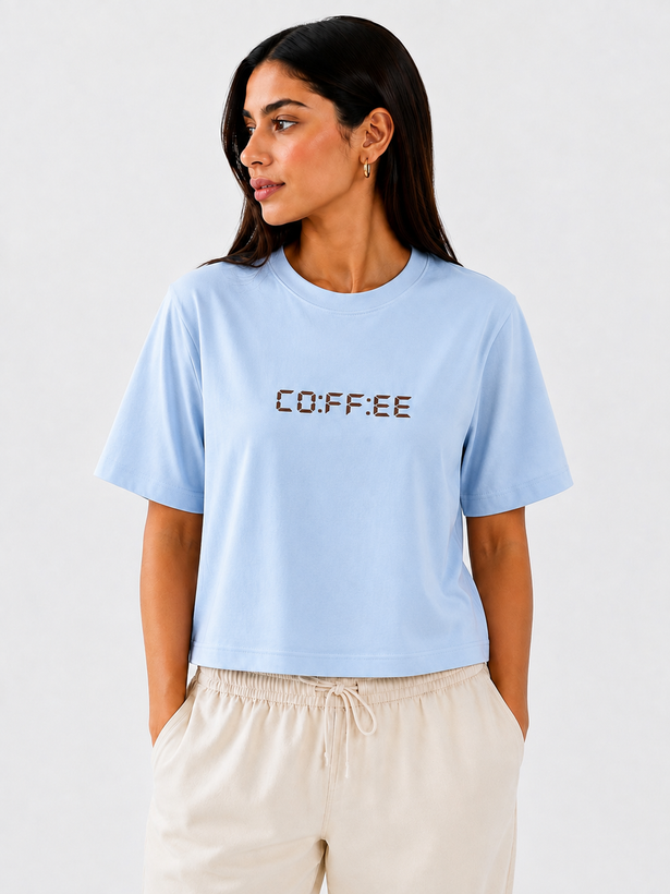 کراپ دخترانه نخ پنبه فری سایز طرح کافی coffee