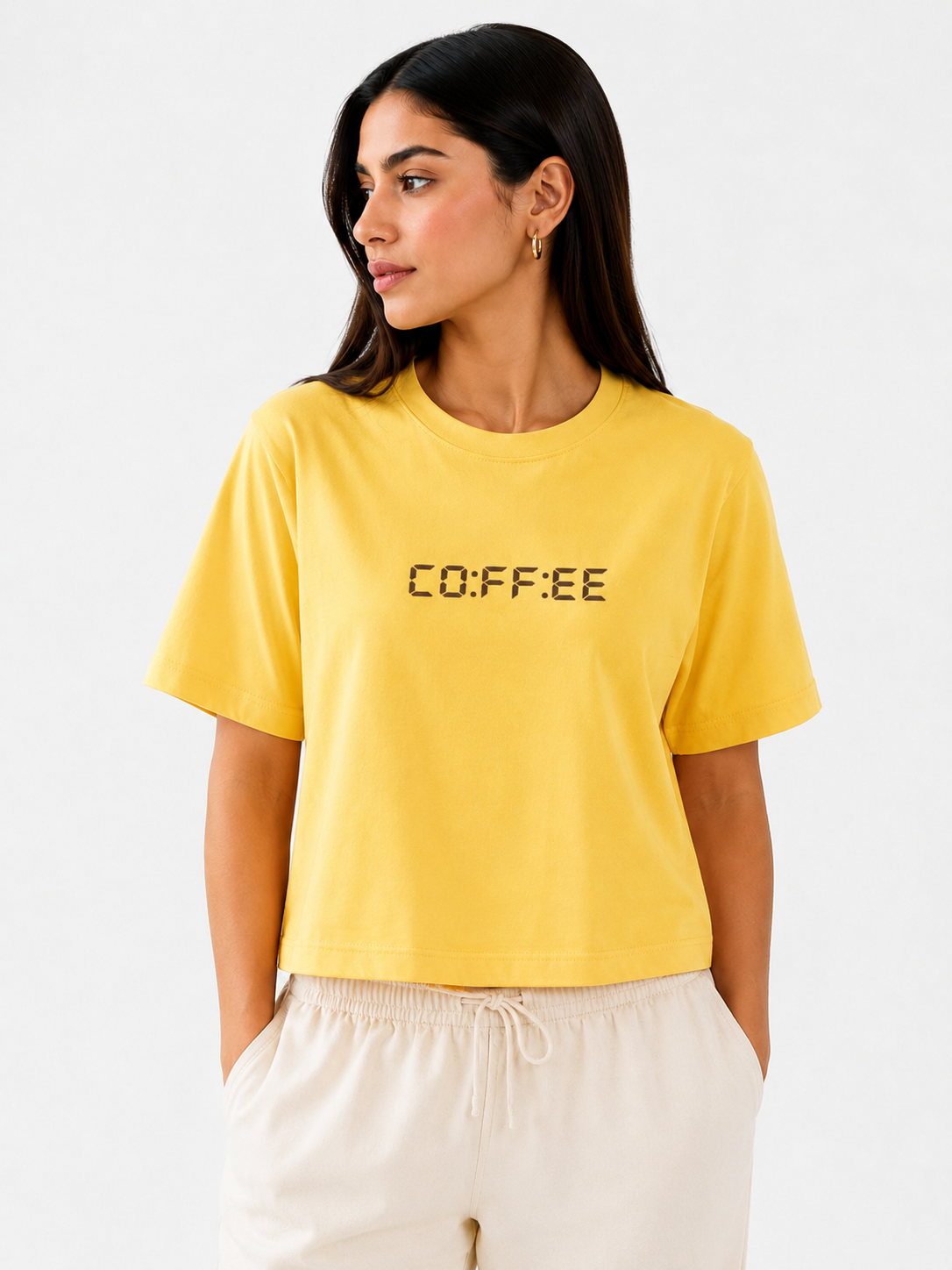 کراپ دخترانه نخ پنبه فری سایز طرح کافی coffee
