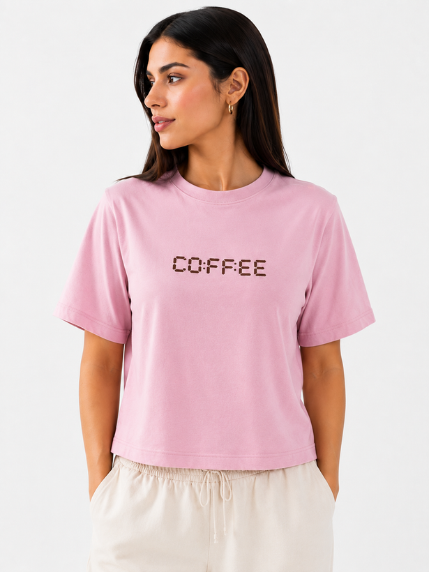 کراپ دخترانه نخ پنبه فری سایز طرح کافی coffee