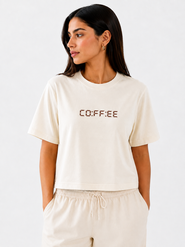 کراپ دخترانه نخ پنبه فری سایز طرح کافی coffee