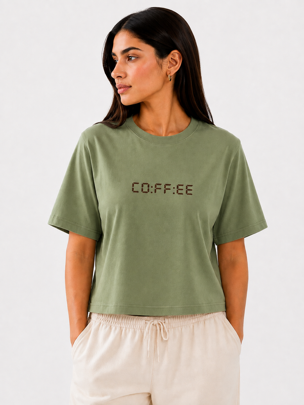 کراپ دخترانه نخ پنبه فری سایز طرح کافی coffee