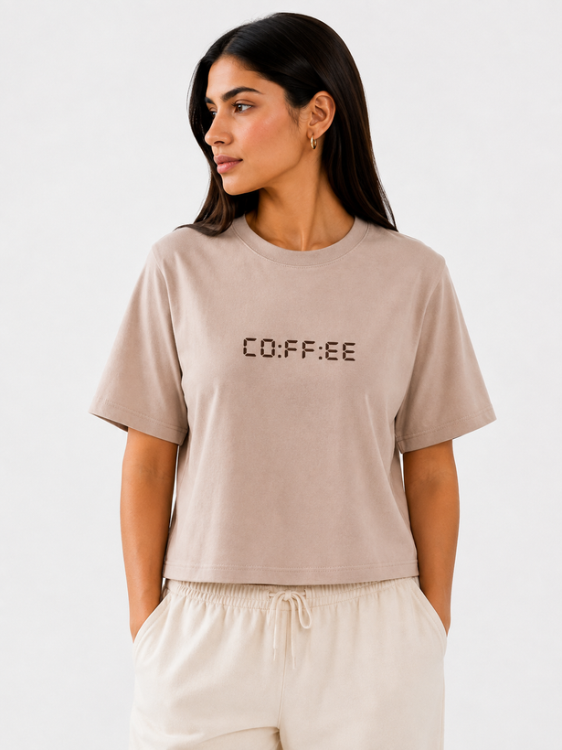 کراپ دخترانه نخ پنبه فری سایز طرح کافی coffee