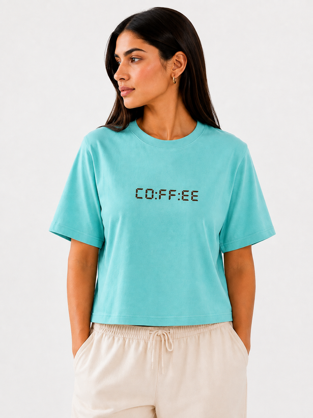 کراپ دخترانه نخ پنبه فری سایز طرح کافی coffee